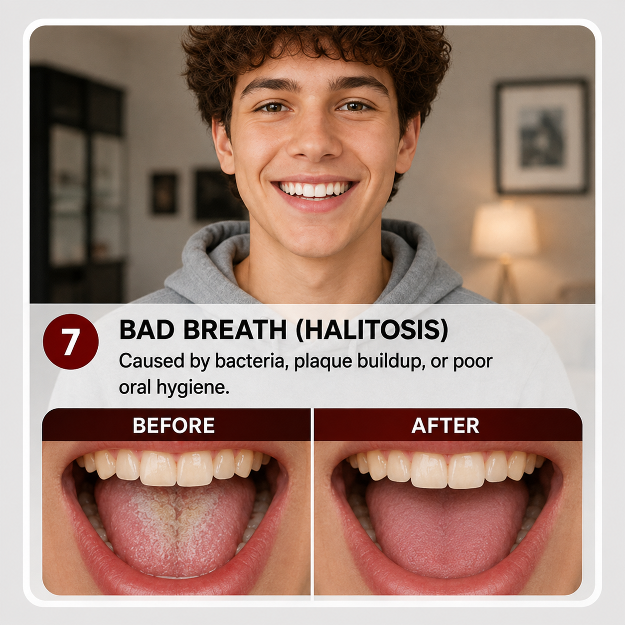 Illustrative comparison related to bad breath and tongue coating