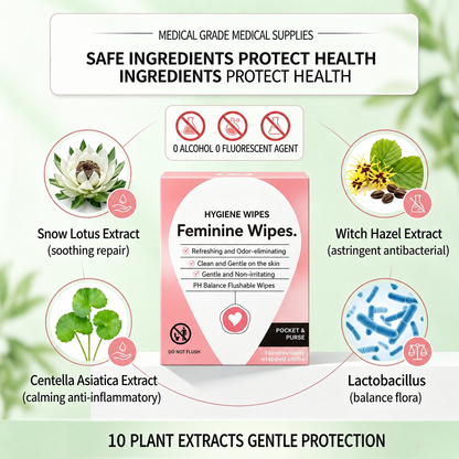 pH-Balanced Feminine Hygiene Wipes – Individually Wrapped for Gentle Cleansing, Odor Removal & Lasting Freshness