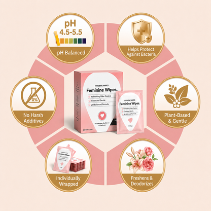 pH-Balanced Feminine Hygiene Wipes – Individually Wrapped for Gentle Cleansing, Odor Removal & Lasting Freshness