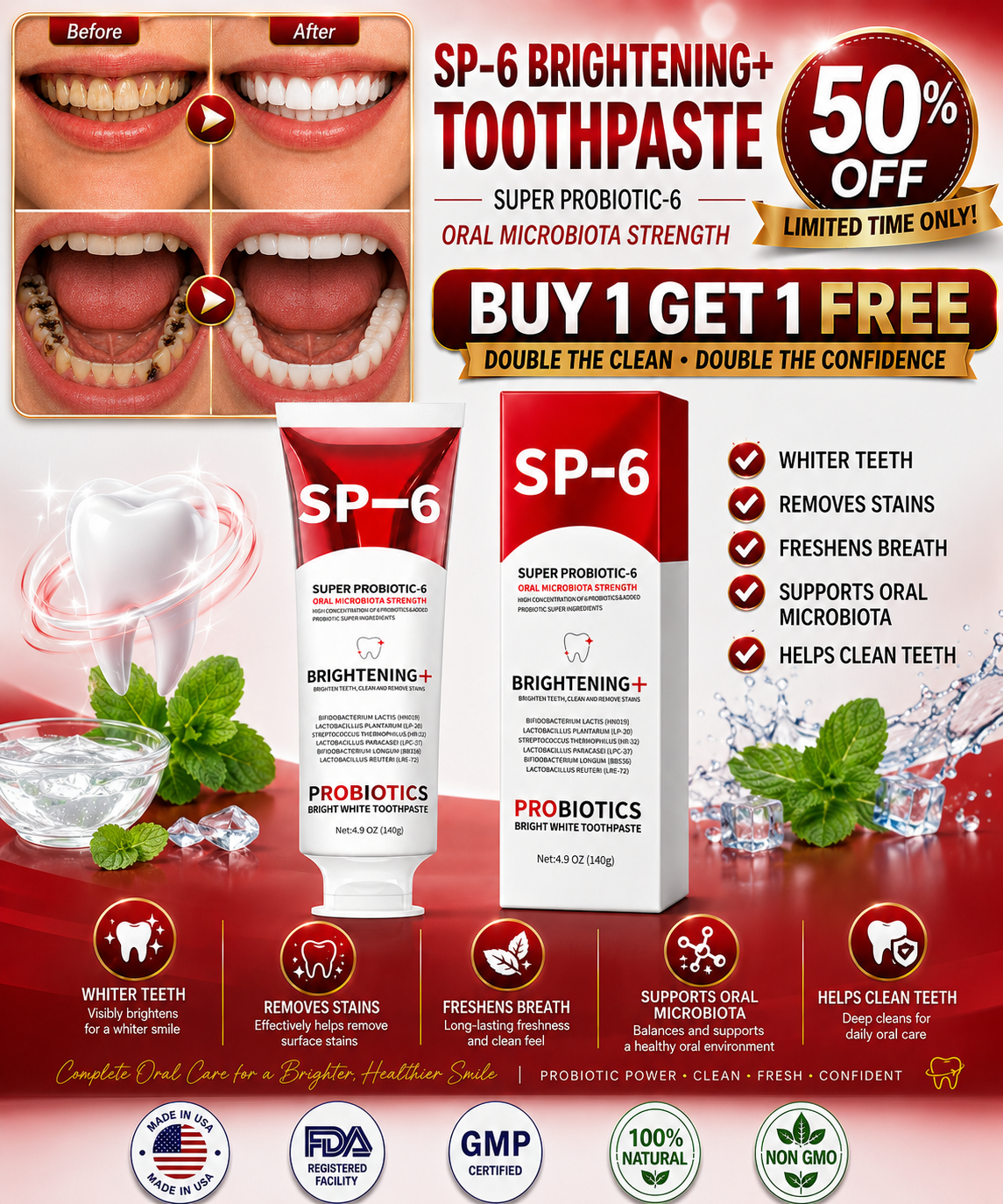 SP-6 probiotic brightening toothpaste promotional offer